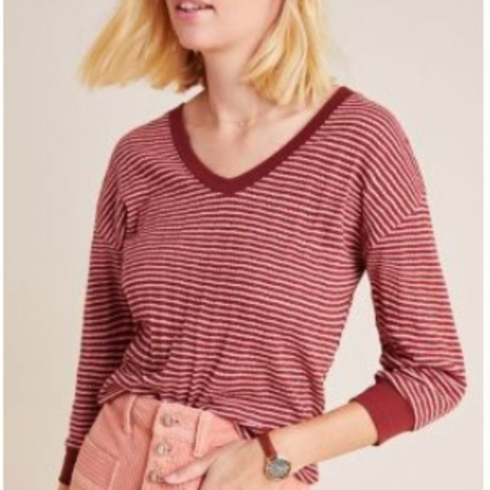 Anthropologie Hannah Top Rusty Red Stripe M EUC
